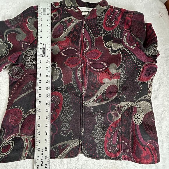 Christopher & Banks Jacquard Floral Tapestry Zip Front Jacket Large Burgundy New - Picture 8 of 8